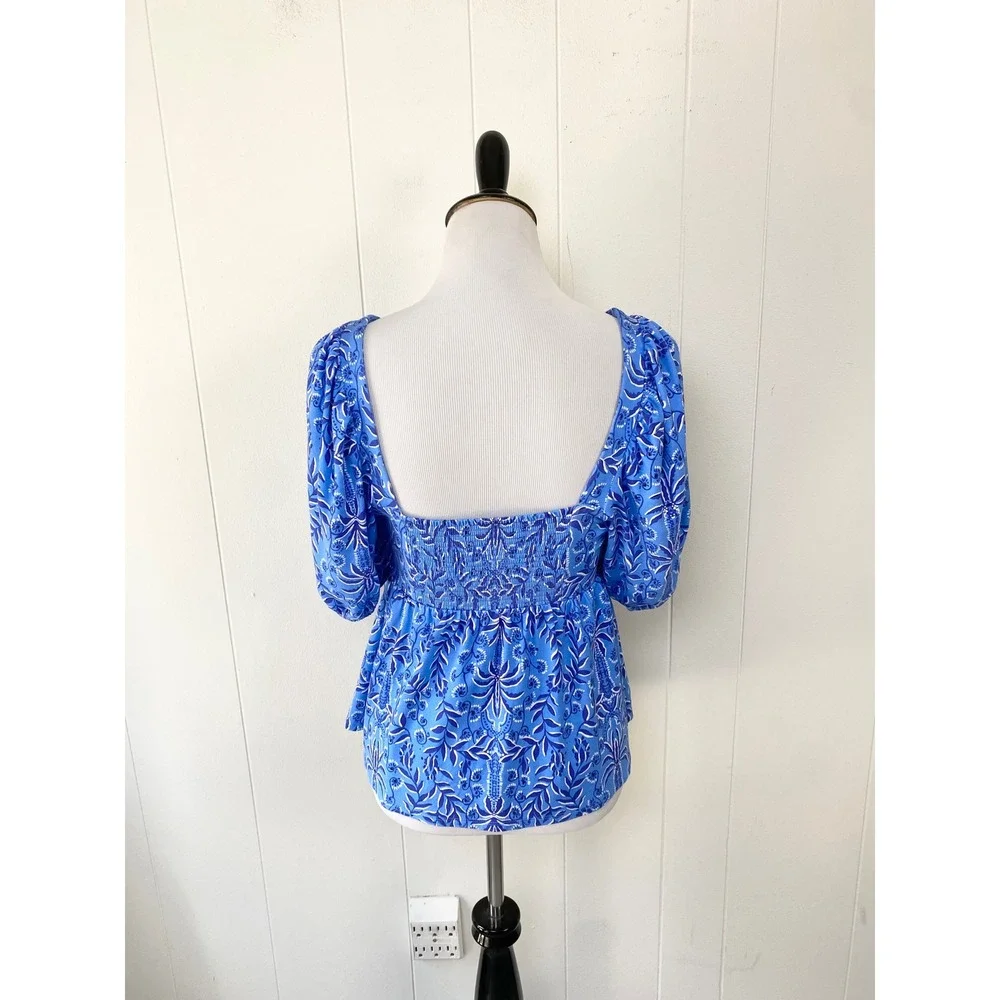 Lilly Pulitzer Abaco Blue Have It Both Rays Floriana Pullover Top Size S # 13448